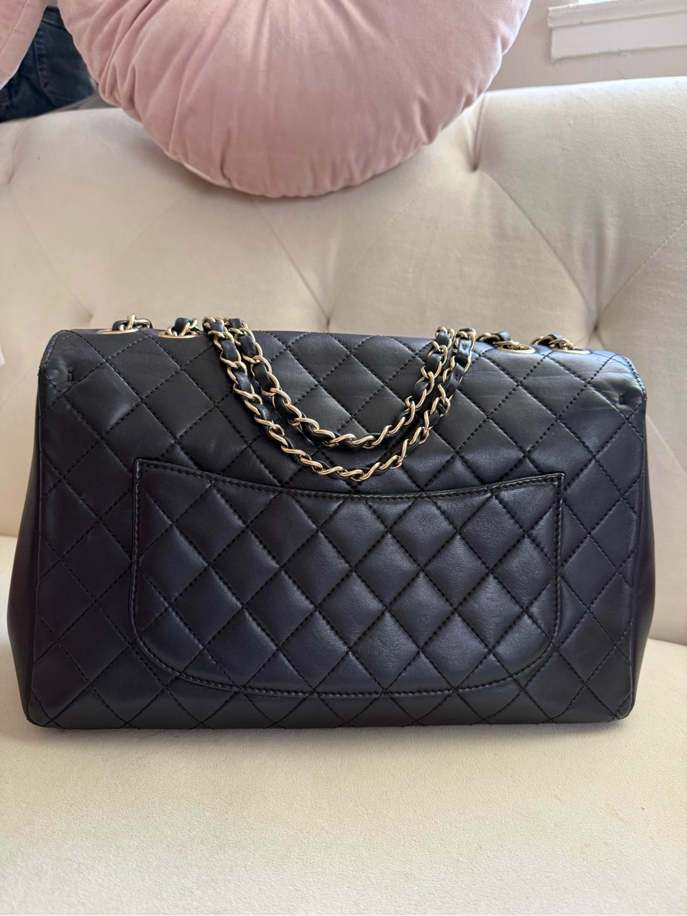 Chanel Quilted Lambskin Mademoiselle Chic Flap Jumbo Size Black Gold hardware - Picture 13 of 14
